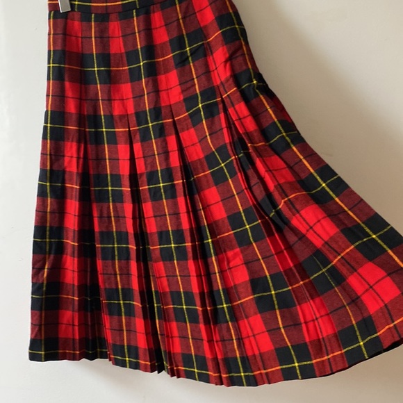 100% WOOL PLAID PLEATED VINTAGE MIDI SKIRT - Picture 2 of 7
